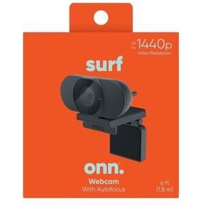 onn 1440P Webcam with Autofocus and Built-in Microphone, Adjustable,Black